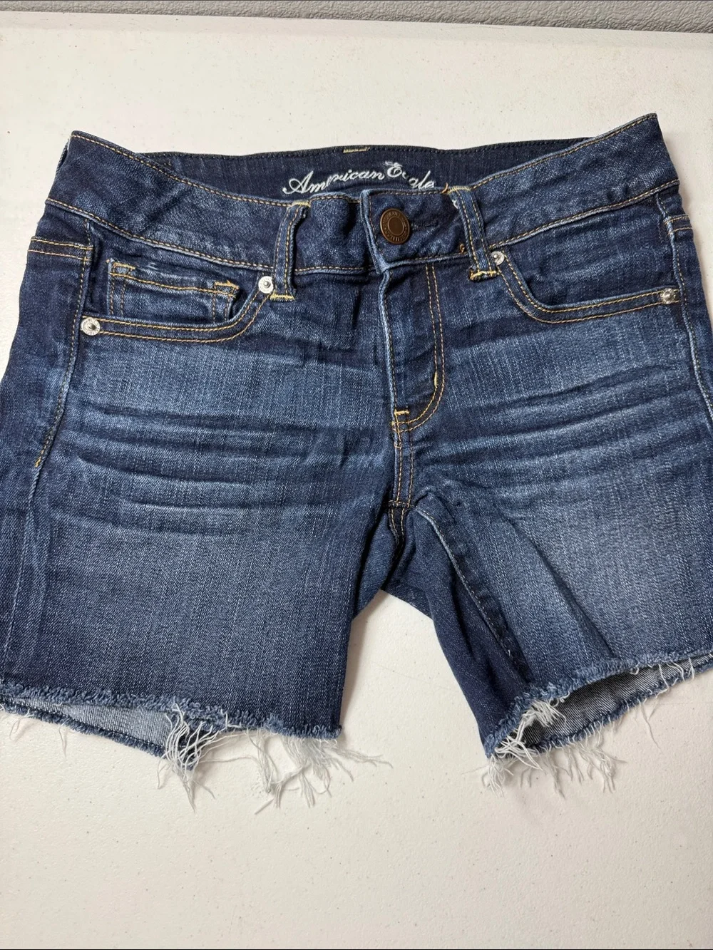 American Eagle Outfitters Navy Frayed Hem Denim Cutoff Shorts